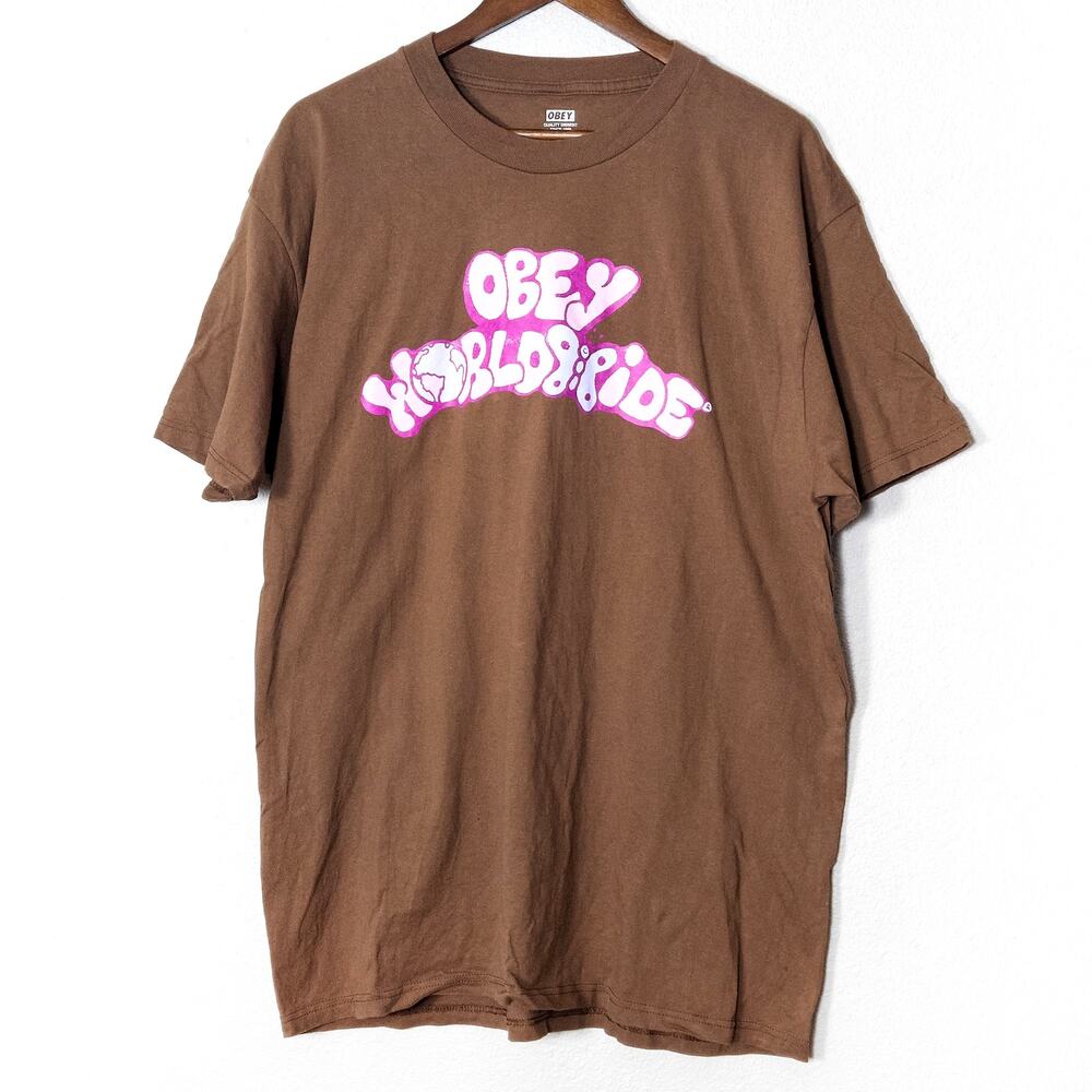Obey Quality Dissent Graphic T Shirt Brown Size XL Skater Streetwear Punk